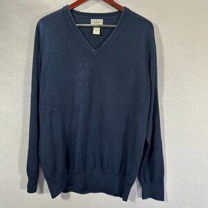L.L. Bean Sweater Mens Large Blue Cotton Cashmere Long Sleeve Rib Hem V Neck